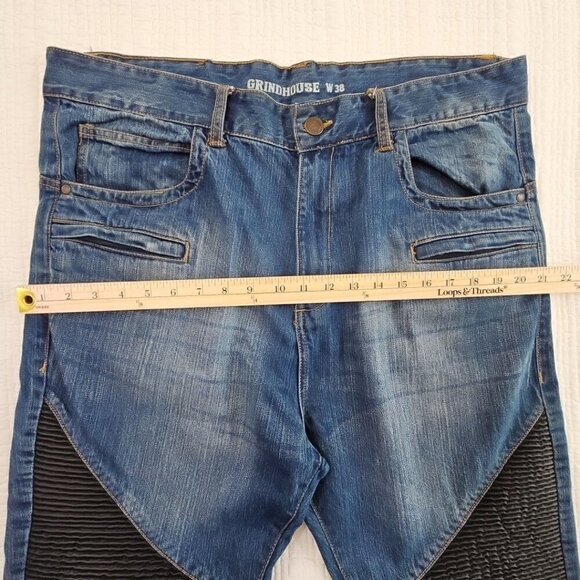 Grindhouse Denim Moto Jeans Men's 38x34 Double Padded Knee Whiskered EUC Cycling - Picture 14 of 16